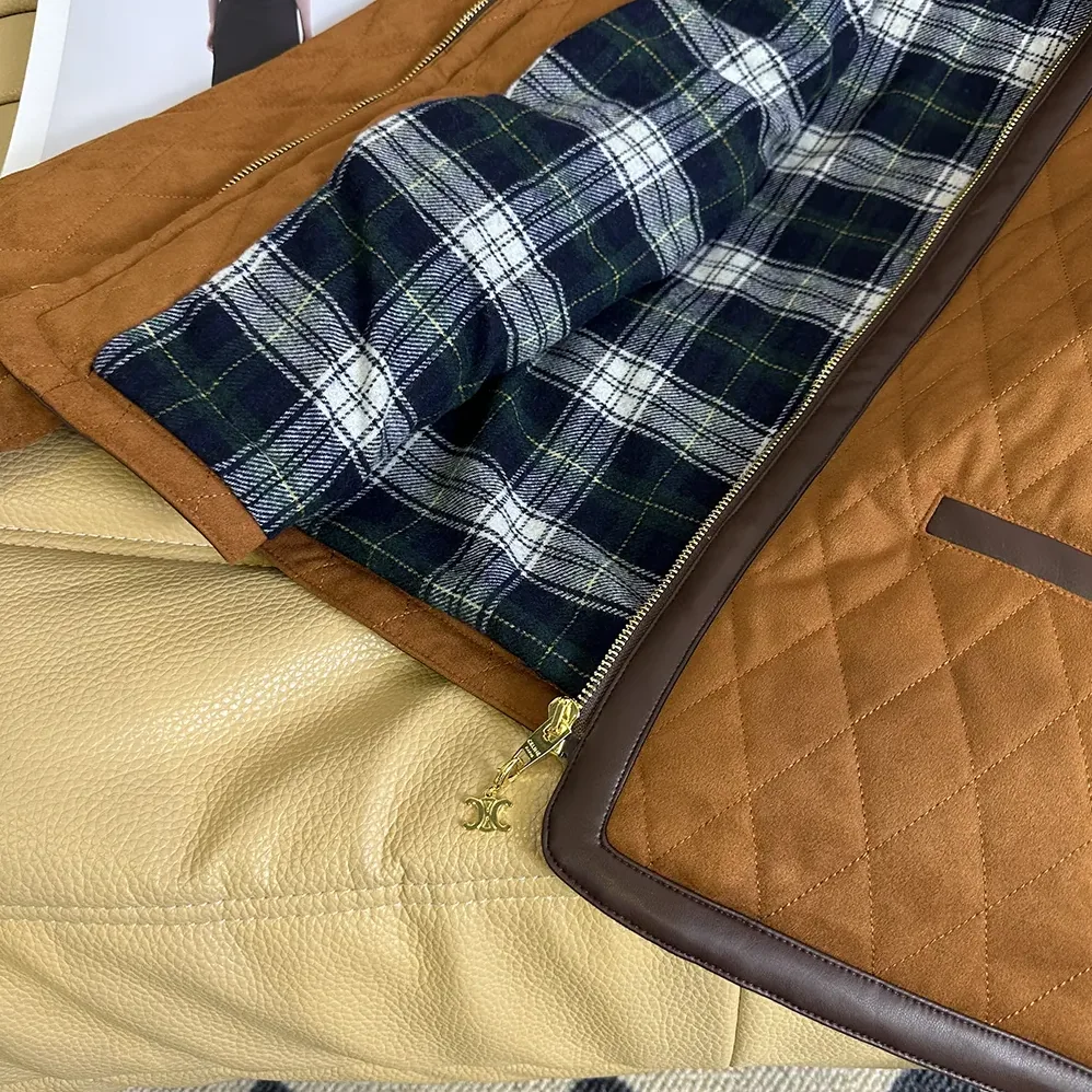 Celine Quilted Jacket In Suede for Women in Brown Celine Quilted Jacket In Suede for Women in Brown