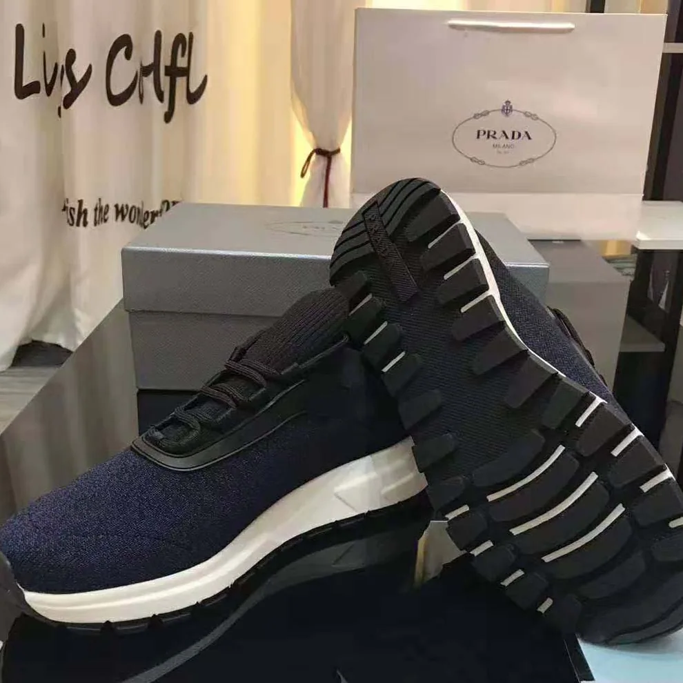 Prada PRAX 01 Knit Fabric Sneakers for Men in Navy Prada PRAX 01 Knit Fabric Sneakers for Men in Navy