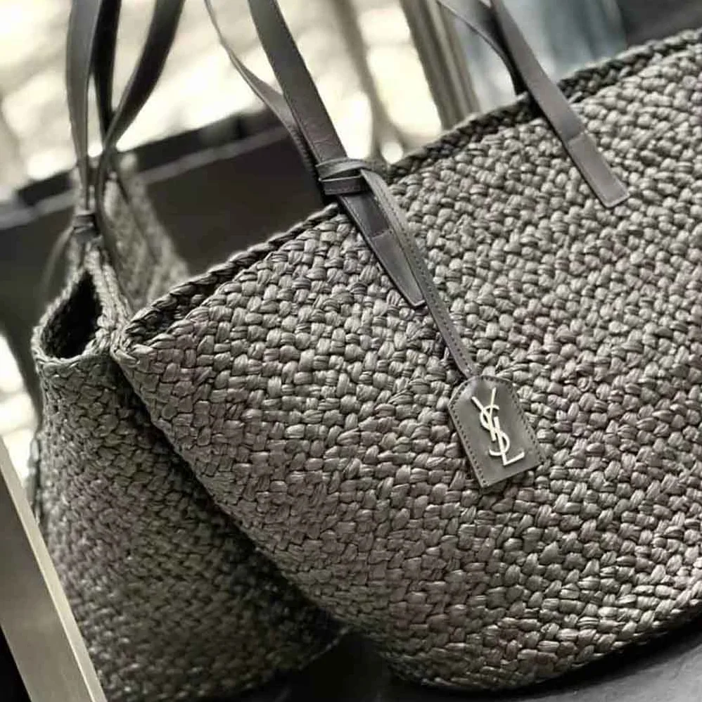 Saint Laurent YSL Panier Medium Bag in Raffia for Women in Black
