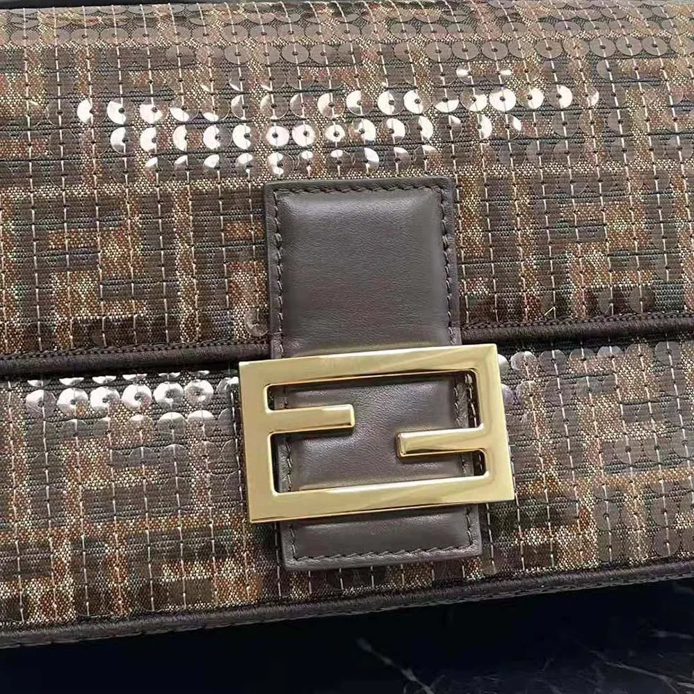 Fendi Baguette Brown FF Jacquard Fabric Bag with Sequins for Women Fendi Baguette Brown FF Jacquard Fabric Bag with Sequins for Women