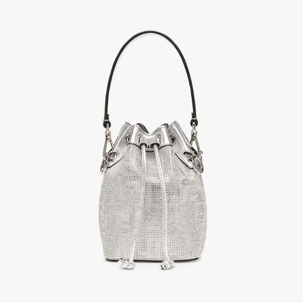 Fendi Mon Tresor Silver Leather Mini Bag with Crystal FF Motif for Women