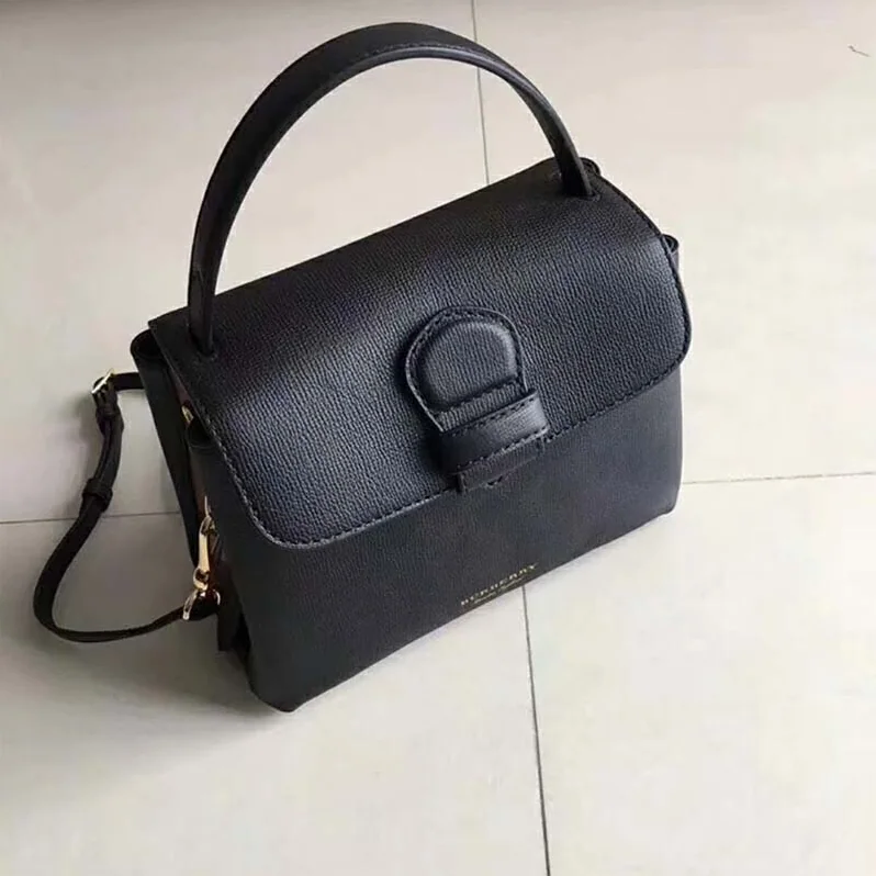 Burberry Medium Grainy Leather House Check Tote Bag for Women in Black