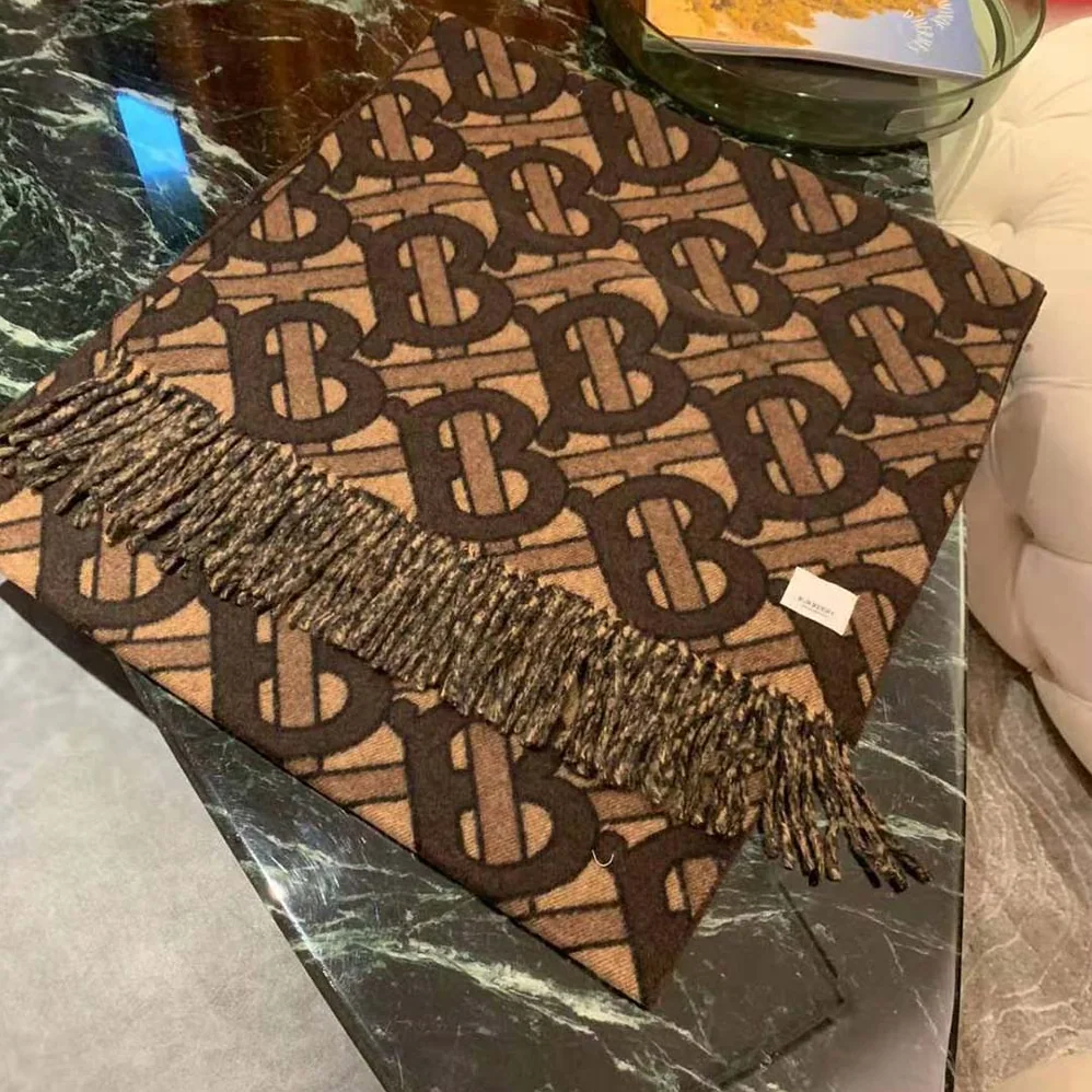 Burberry Monogram Cashmere Jacquard Scarf for Women in Brown