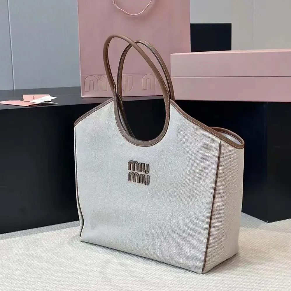 Miu Miu IVY Canvas and Leather Tote Bag for Women