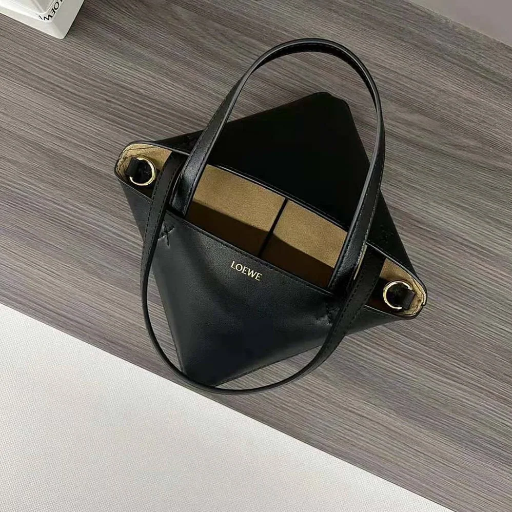 Loewe Mini Puzzle Fold Tote in Shiny Calfskin for Unisex in Black