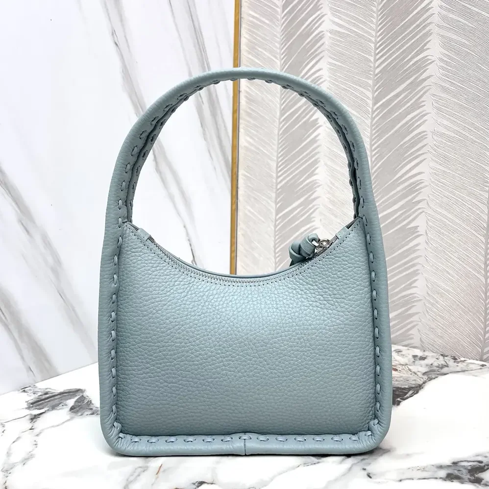 Fendi Mini Fendessence Small Light Blue Selleria Bag with 264 Hand for Women in sewn Topstitches