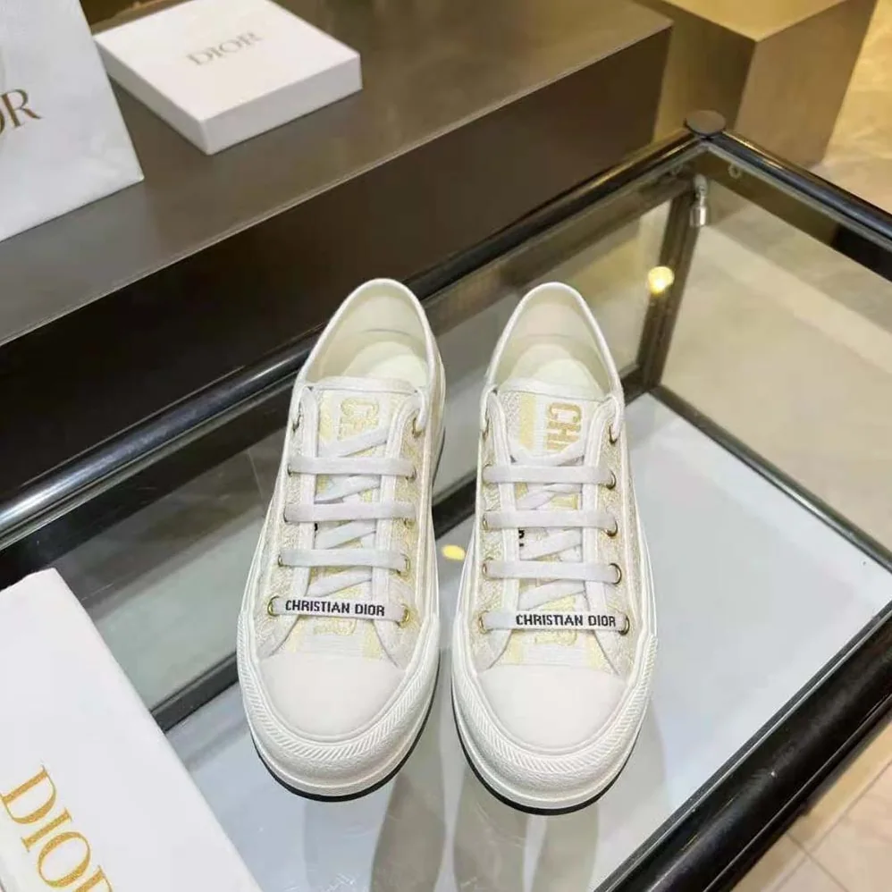 Dior Walk'N'Dior Platform Sneaker Gold-Tone Dior Oblique Cotton with Metallic Thread Embroidery for Women