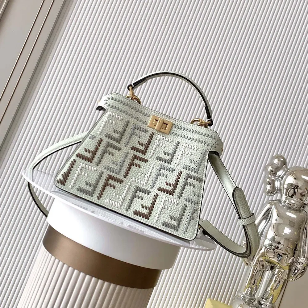 Fendi Peekaboo ISeeU Mini Leather Bag with FF Interlacing for Women Fendi Peekaboo ISeeU Mini Leather Bag with FF Interlacing for Women