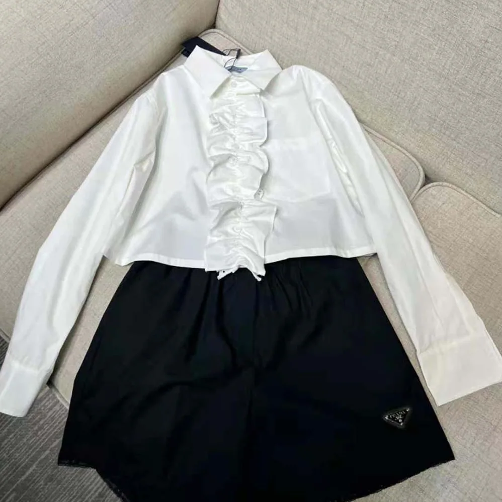 Prada Poplin Shirt with Triangle Logo with Sartorial Label for Women