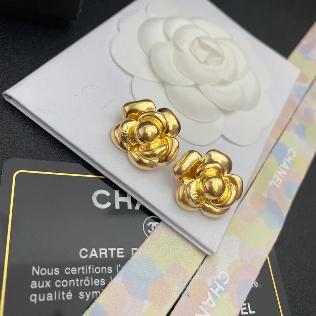 Chanel Camellia Stud Earrings Gold Chanel Camellia Stud Earrings Gold