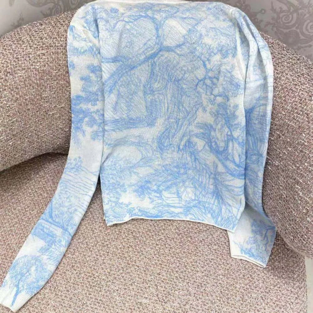 Dior Chez Moi Embroidered Sweater Cornflower Blue Technical Cashmere Knit for Women Dior Chez Moi Embroidered Sweater Cornflower Blue Technical Cashmere Knit for Women