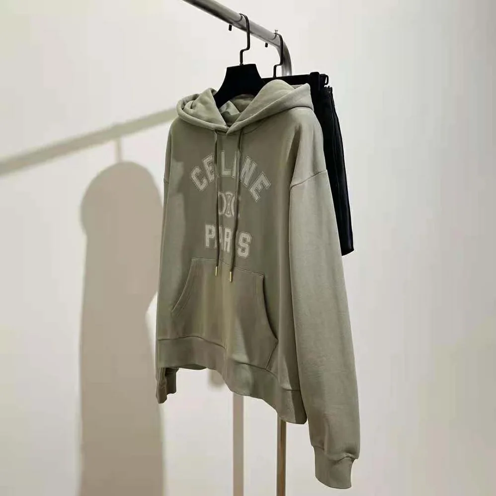 Celine Paris Loose Hoodie in Cotton Fleece for Men in Green Celine Paris Loose Hoodie in Cotton Fleece for Men in Green