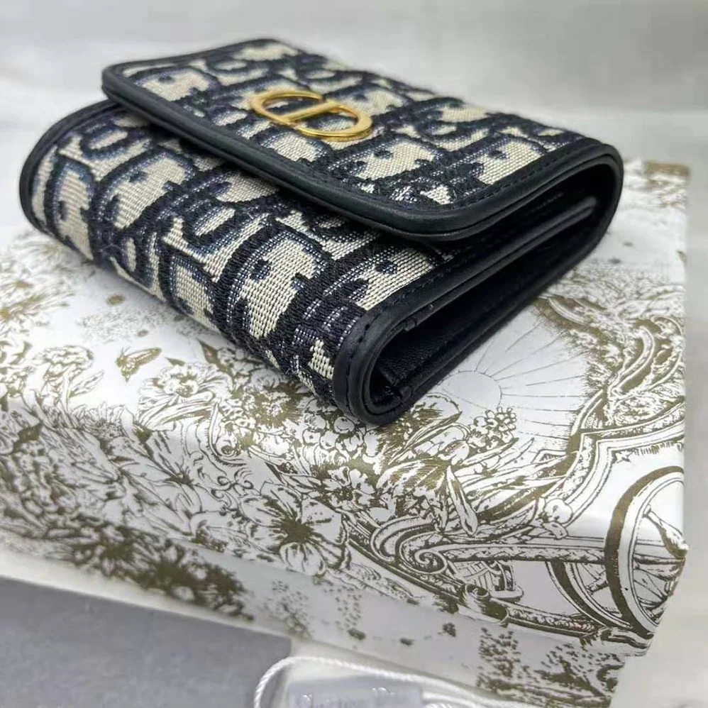 Dior 30 Montaigne Lotus Wallet Blue Dior Oblique Jacquard for Women Dior 30 Montaigne Lotus Wallet Blue Dior Oblique Jacquard for Women
