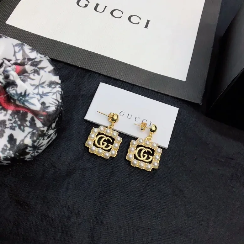 Gucci Mini Pearl Border Frame Earrings Gold Tone