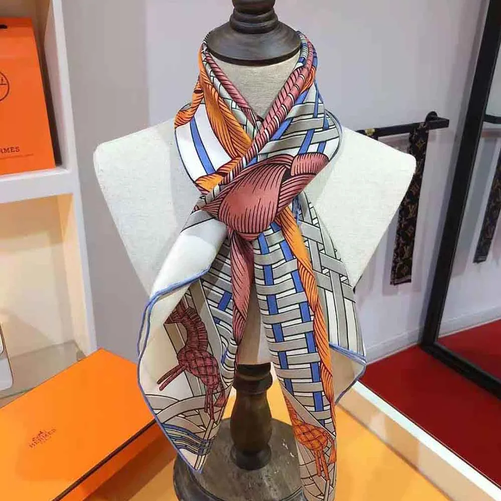 Hermes Masan and Masan Scarf 90 with Hand-Rolled Edges for Women in Silver Hermes Masan and Masan Scarf 90 with Hand-Rolled Edges for Women in Silver