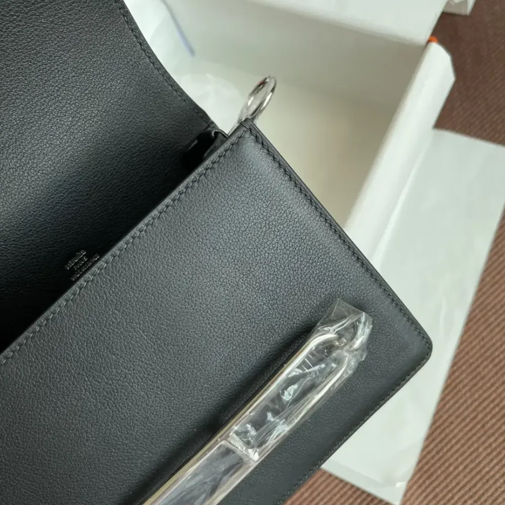 Hermes Roulis Mini Bag in Evercolor Calfskin for Women in Black/Silver Hermes Roulis Mini Bag in Evercolor Calfskin for Women in Black/Silver