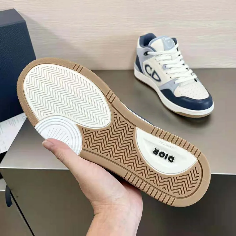 Dior B57 Mid-Top Sneaker Navy Blue and Cream Smooth Calfskin with Gray Suede for Men