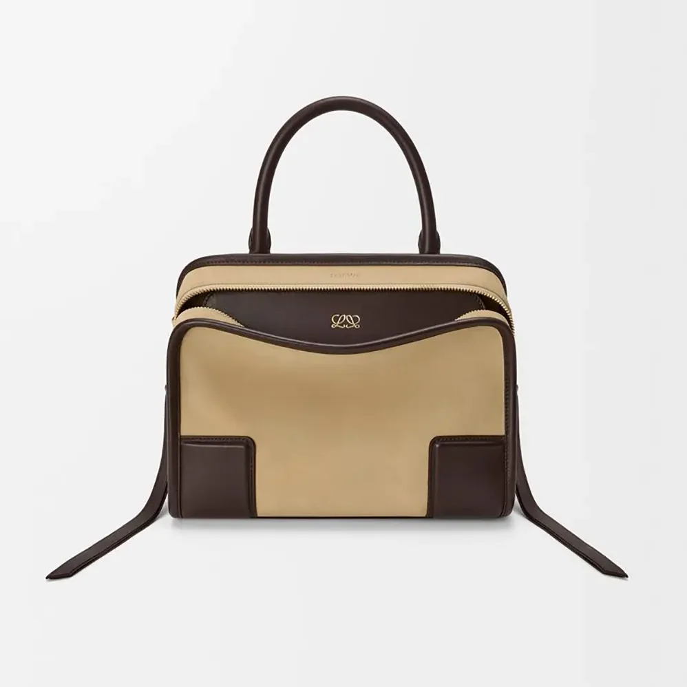 Loewe Small Amazona 180 Bag in Suede for Women in Oro/Chocolat Loewe Small Amazona 180 Bag in Suede for Women in Oro/Chocolat