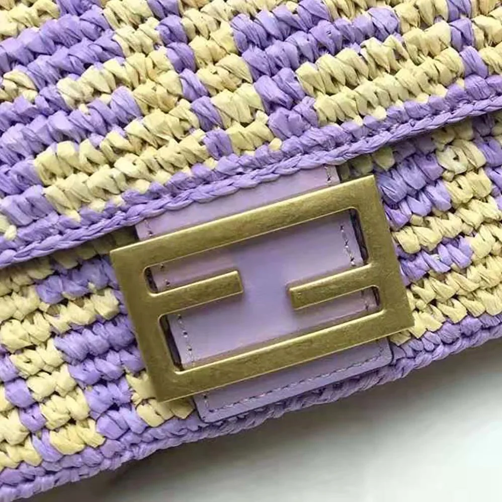 Fendi Baguette Large Lilac FF Raffia Bag for Women