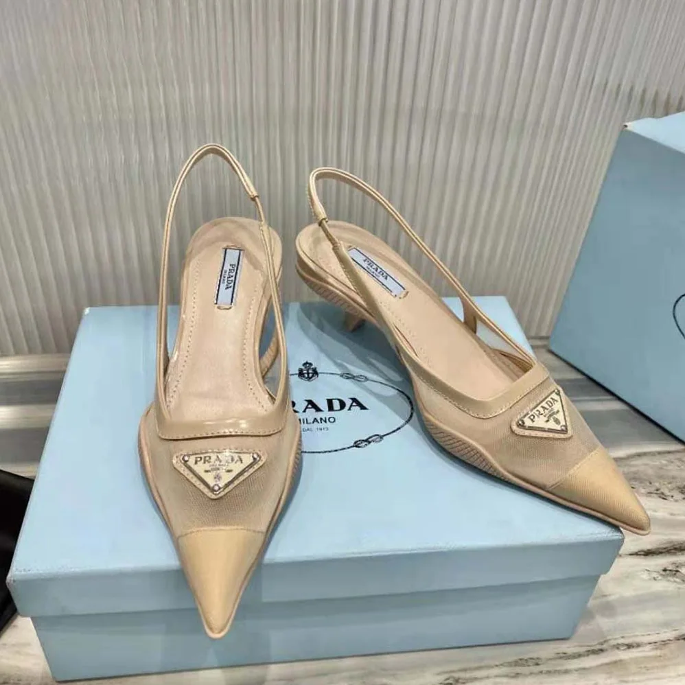 Prada Mesh Fabric Slingback Pumps for Women in Beige