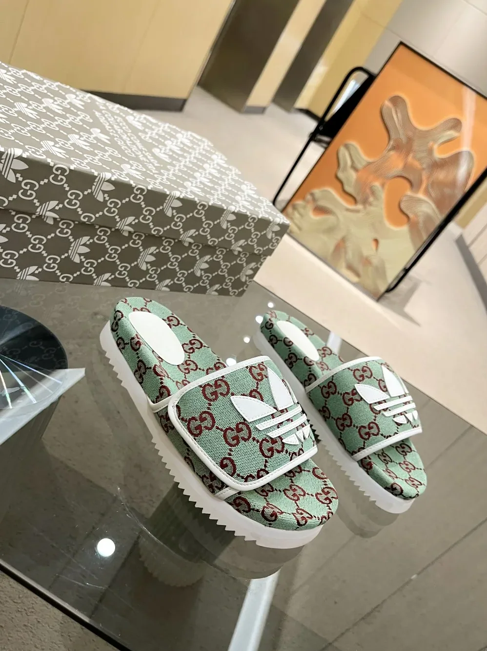 Gucci x Adidas GG Platform Sandal Light Grey for Women Gucci x Adidas GG Platform Sandal Light Grey for Women