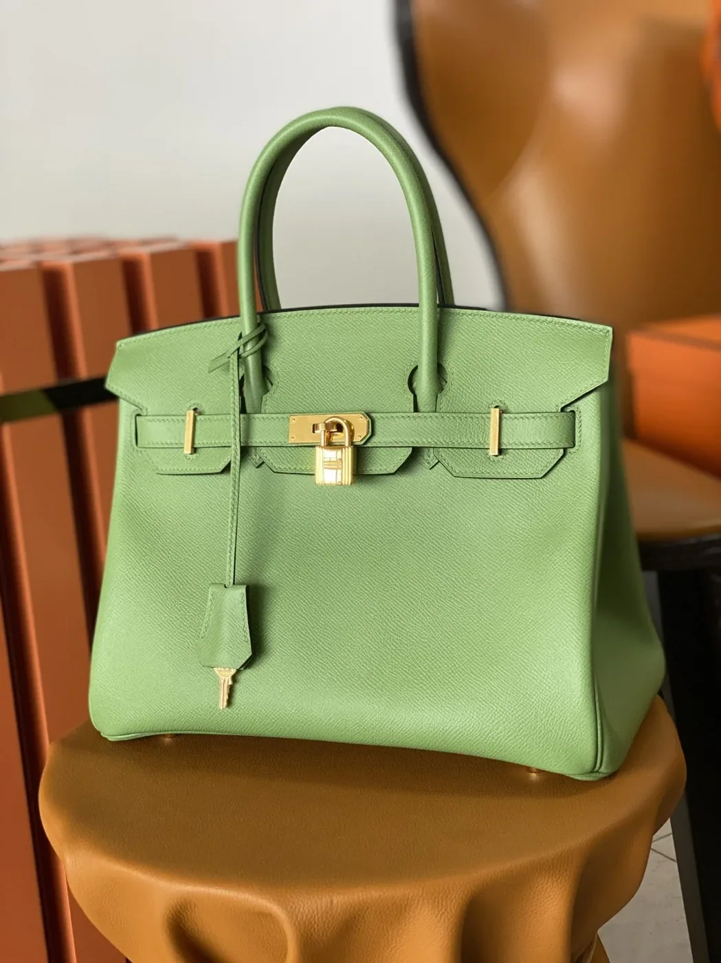 Hermes Birkin Top Handle Bag / Nata Swift Green Gold Hardware