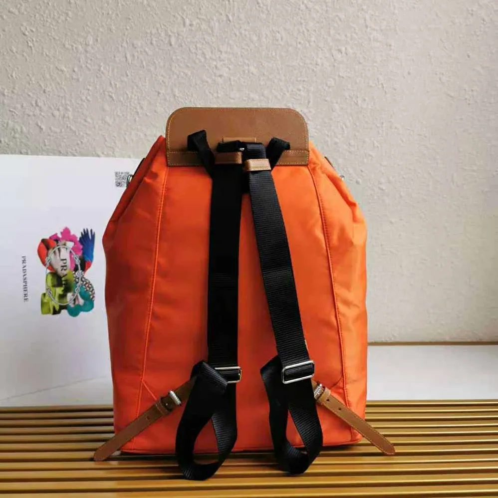 Prada Nylon and Saffiano Leather Backpack for Women in Orange Prada Nylon and Saffiano Leather Backpack for Women in Orange