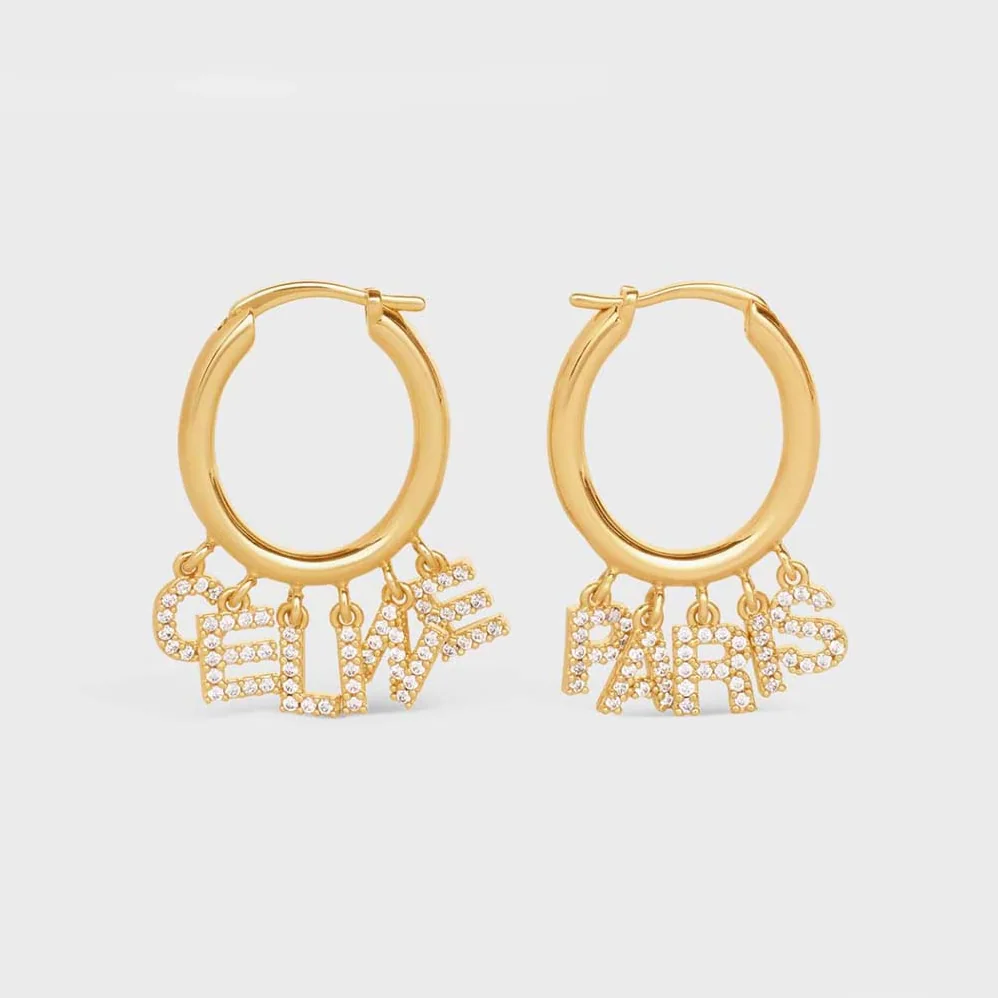 Celine Paris Hoops in Brass with Gold Finish and Crystals for Women Celine Paris Hoops in Brass with Gold Finish and Crystals for Women