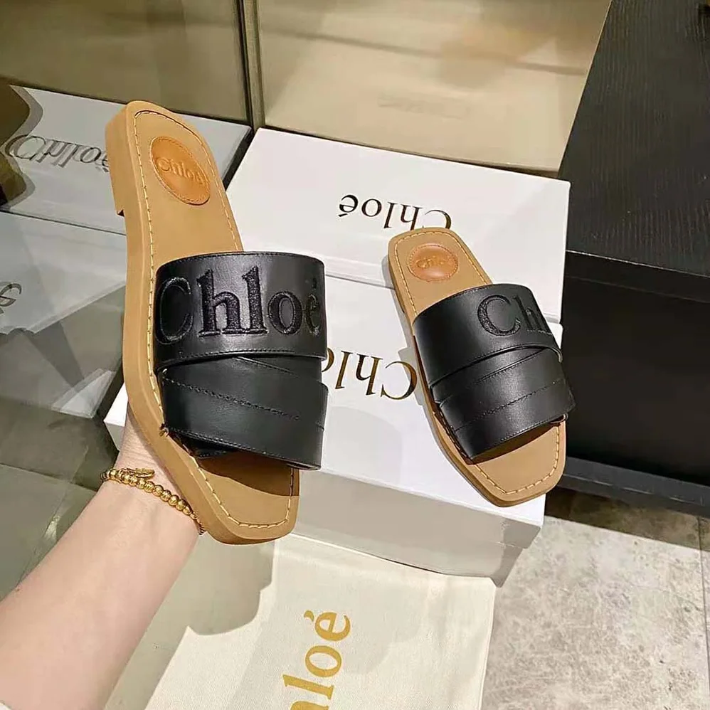 Chloe Woody Flat Mule for Women in Black