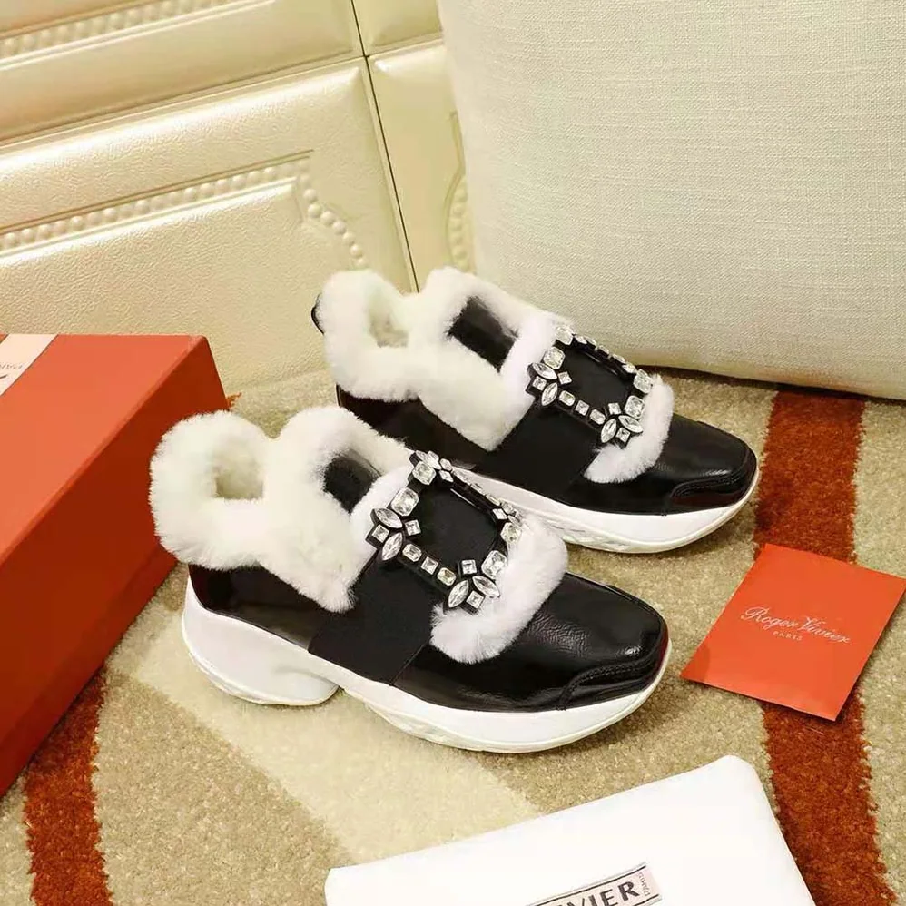 Roger Vivier Viv' Run Shearling Strass Buckle Sneakers in Patent Leather for Women Roger Vivier Viv' Run Shearling Strass Buckle Sneakers in Patent Leather for Women