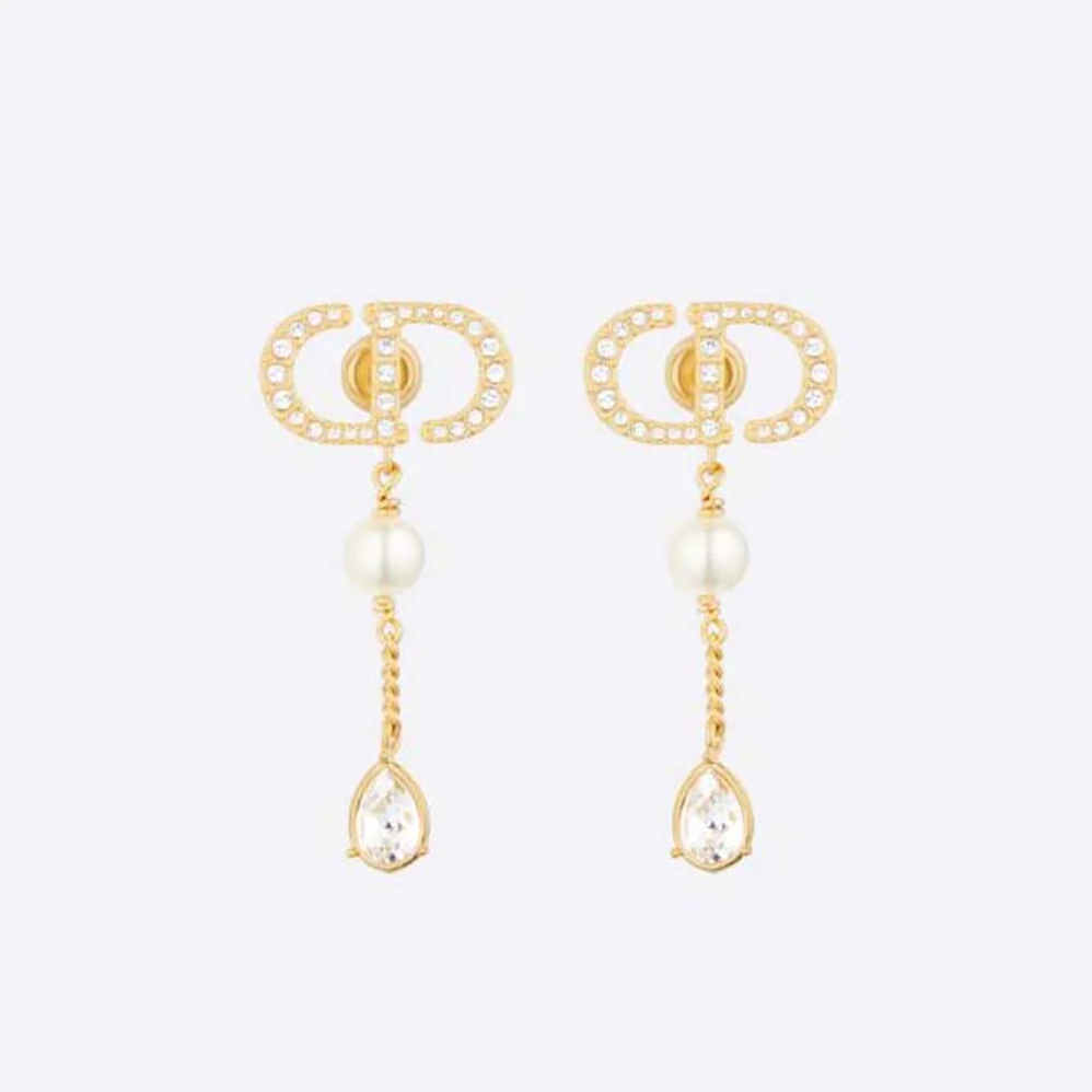 Dior Petit CD Earrings Gold-Finish Metal with White Resin Pearls for Women