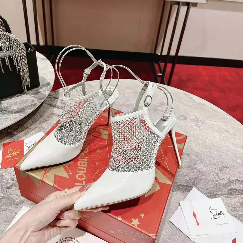 Christian Louboutin Plougesta Pump Strass in 100 mm Heel Height for Women in White Christian Louboutin Plougesta Pump Strass in 100 mm Heel Height for Women in White