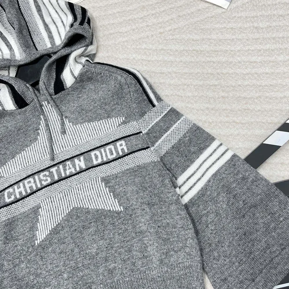 Dior DiorAlps Three-Quarter Sleeve Hooded Sweater Gray Wool for Women