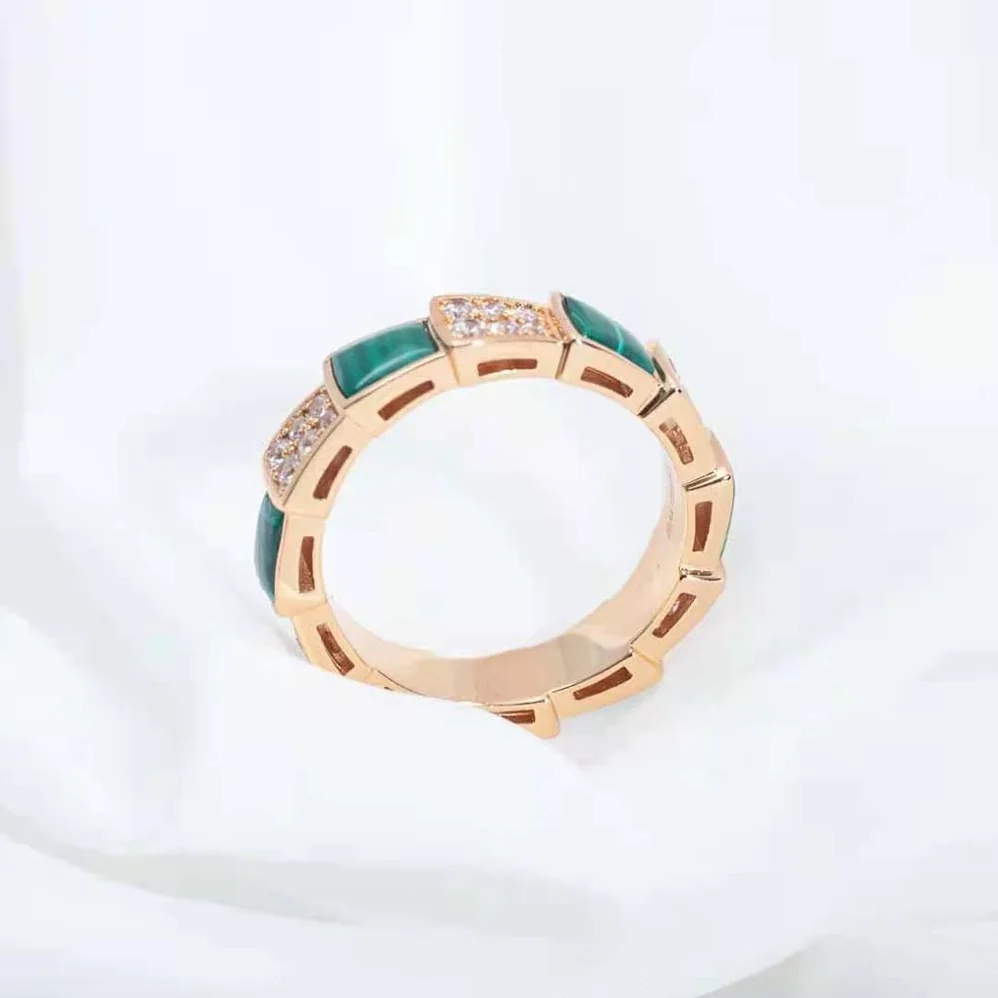 Bvlgari Serpenti Viper Band Ring in 18 KT Rose Gold for Women in Green