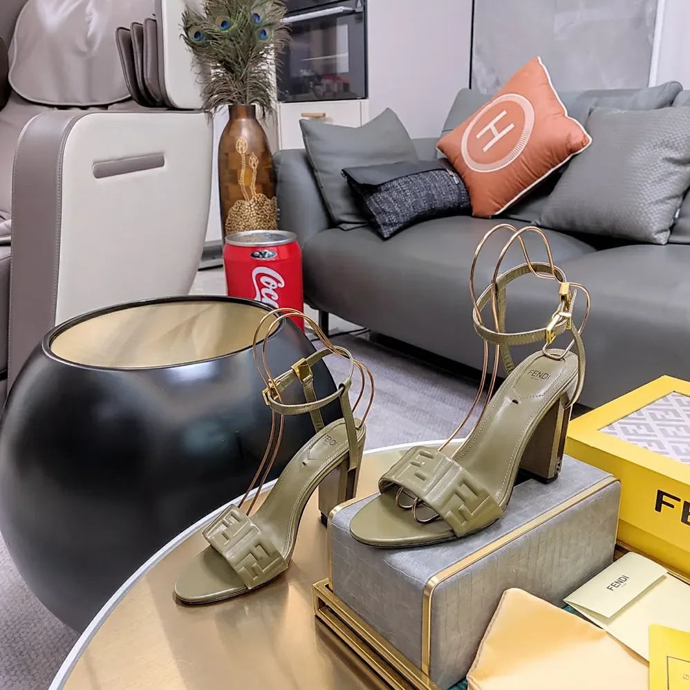 Fendi Delfina Green FF Nappa Leather High for Women in heeled Sandals