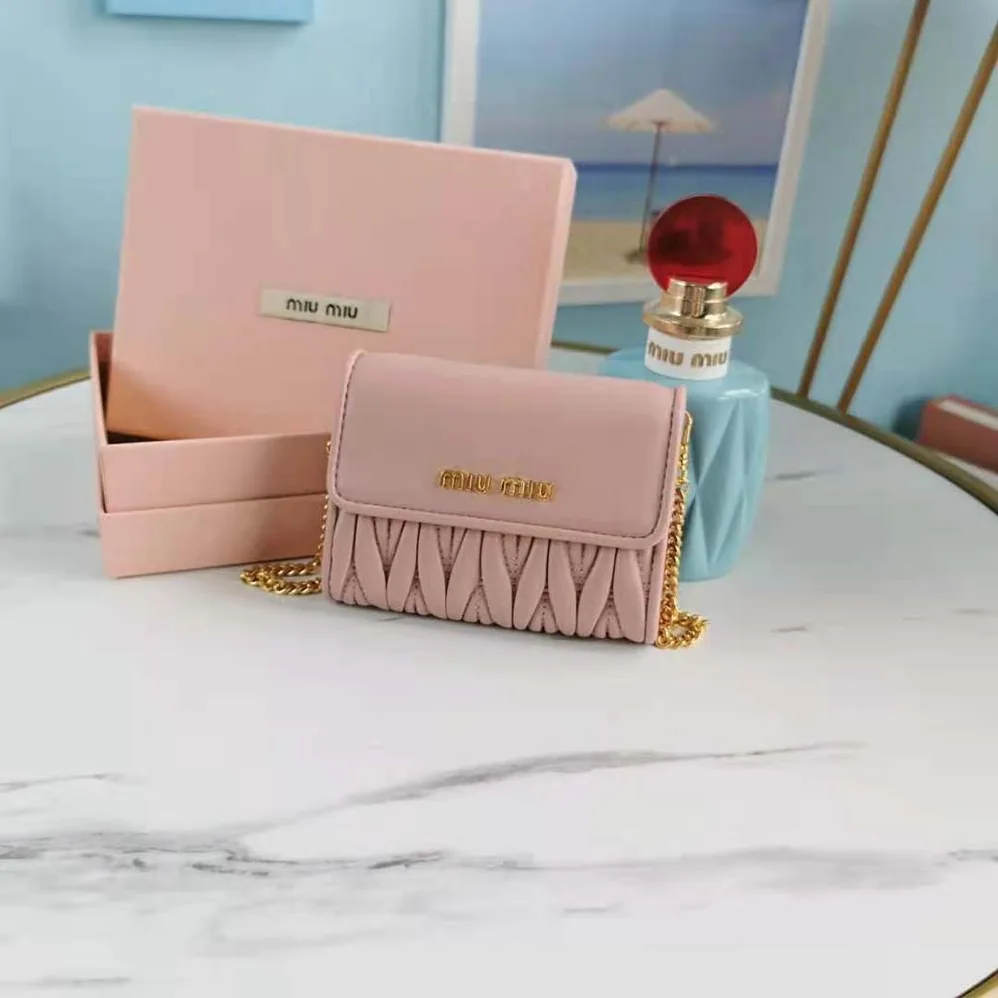 Miu Miu Nappa Leather Wallet with Shoulder Strap for Women in Pink
