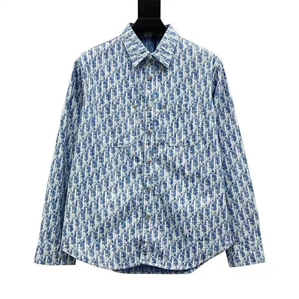Dior Dior Oblique Overshirt Blue and White Cotton Denim for Men