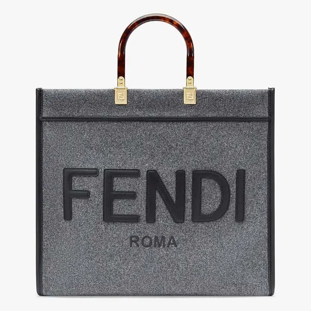 Fendi Fendi Sunshine Large Gray Flannel Shopper for Women