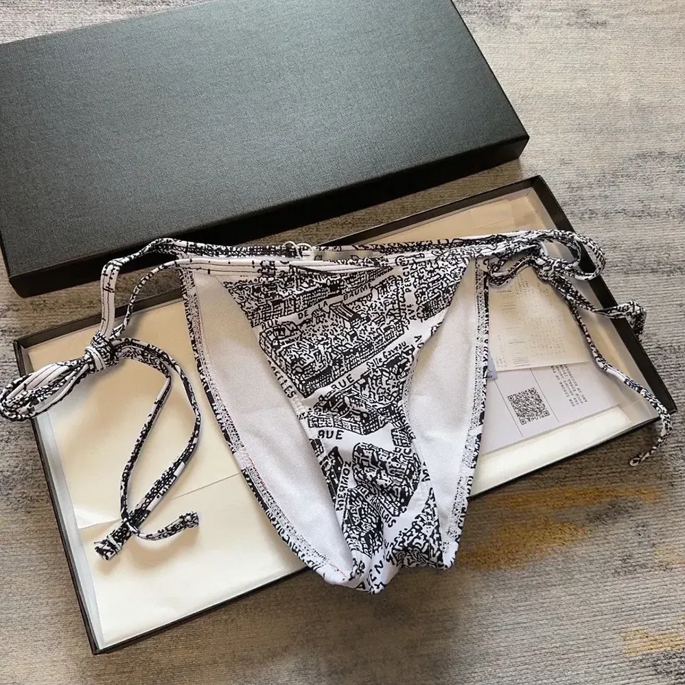 Dior Bikini Top / Bottom White and Black Technical Fabric with Plan de Paris Motif for Women