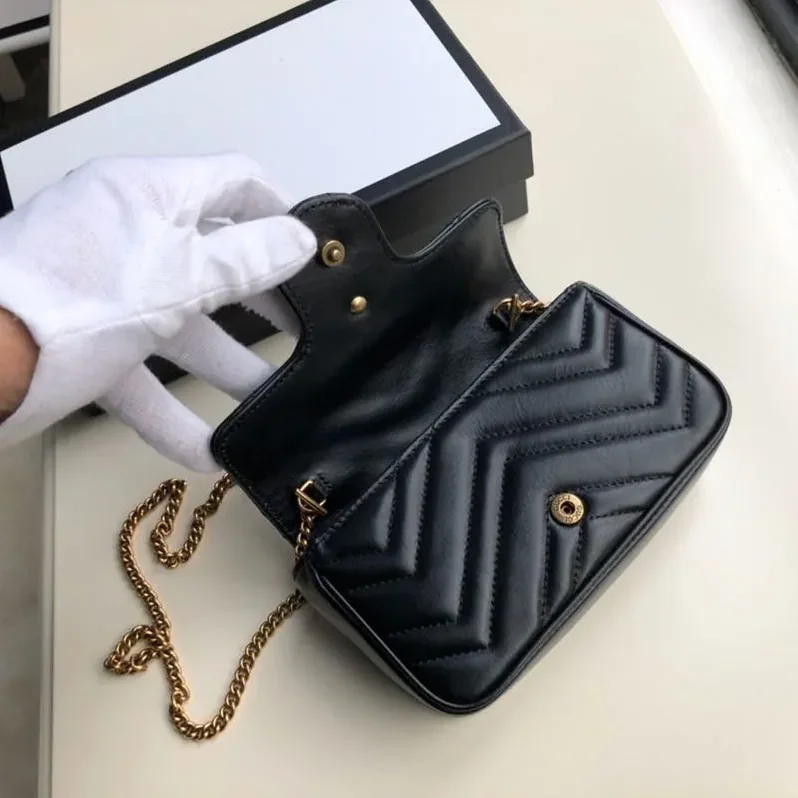Gucci Marmont Matelassé Super Mini Shoulder Bag in Dusty Black ChevronGold Hardware