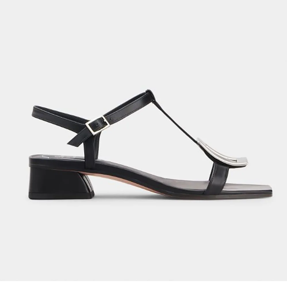 Roger Vivier Bikiviv' Metal Buckle Sandals in Leather for Women in Black Roger Vivier Bikiviv' Metal Buckle Sandals in Leather for Women in Black