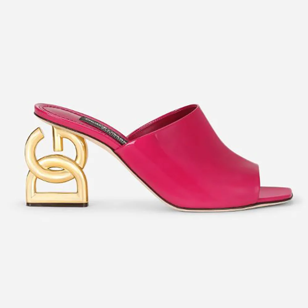 Dolce Gabbana D&G Patent Leather Mules with DG Pop Heel for Women Dolce Gabbana D&G Patent Leather Mules with DG Pop Heel for Women