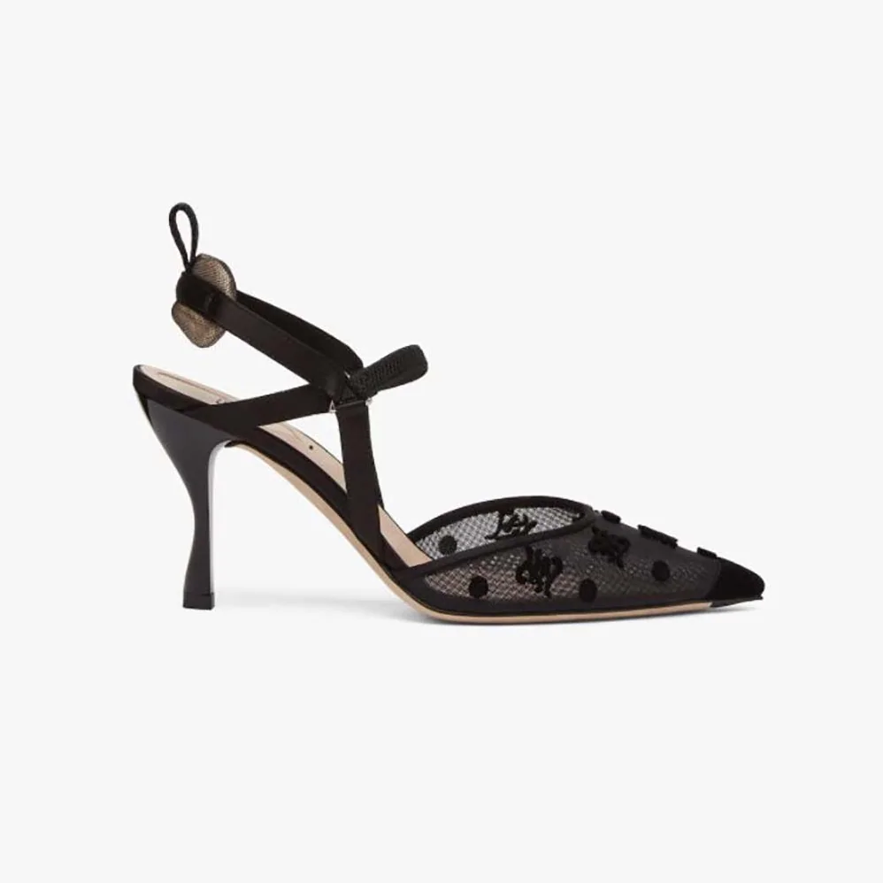 Fendi Colibri Lite High-Heeled Black Mesh and FF Karligraphy Slingbacks for Women Fendi Colibri Lite High-Heeled Black Mesh and FF Karligraphy Slingbacks for Women