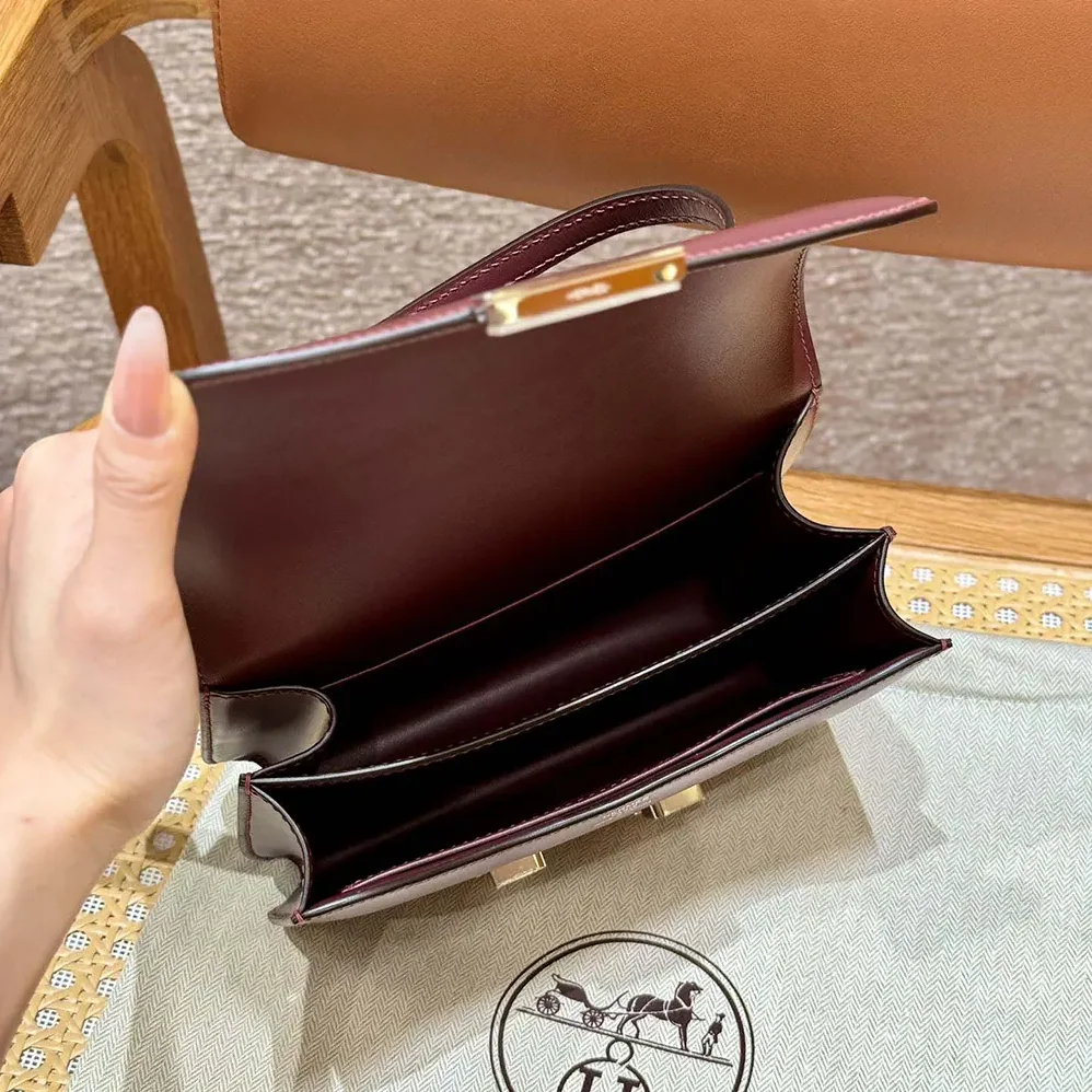 Hermes Constance 24 Bag Box Leather for Women in Maroon/Silver Hermes Constance 24 Bag Box Leather for Women in Maroon/Silver