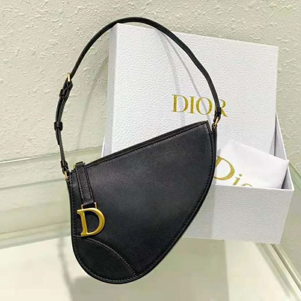 Dior Saddle Shoulder Pouch Black Goatskin for Women