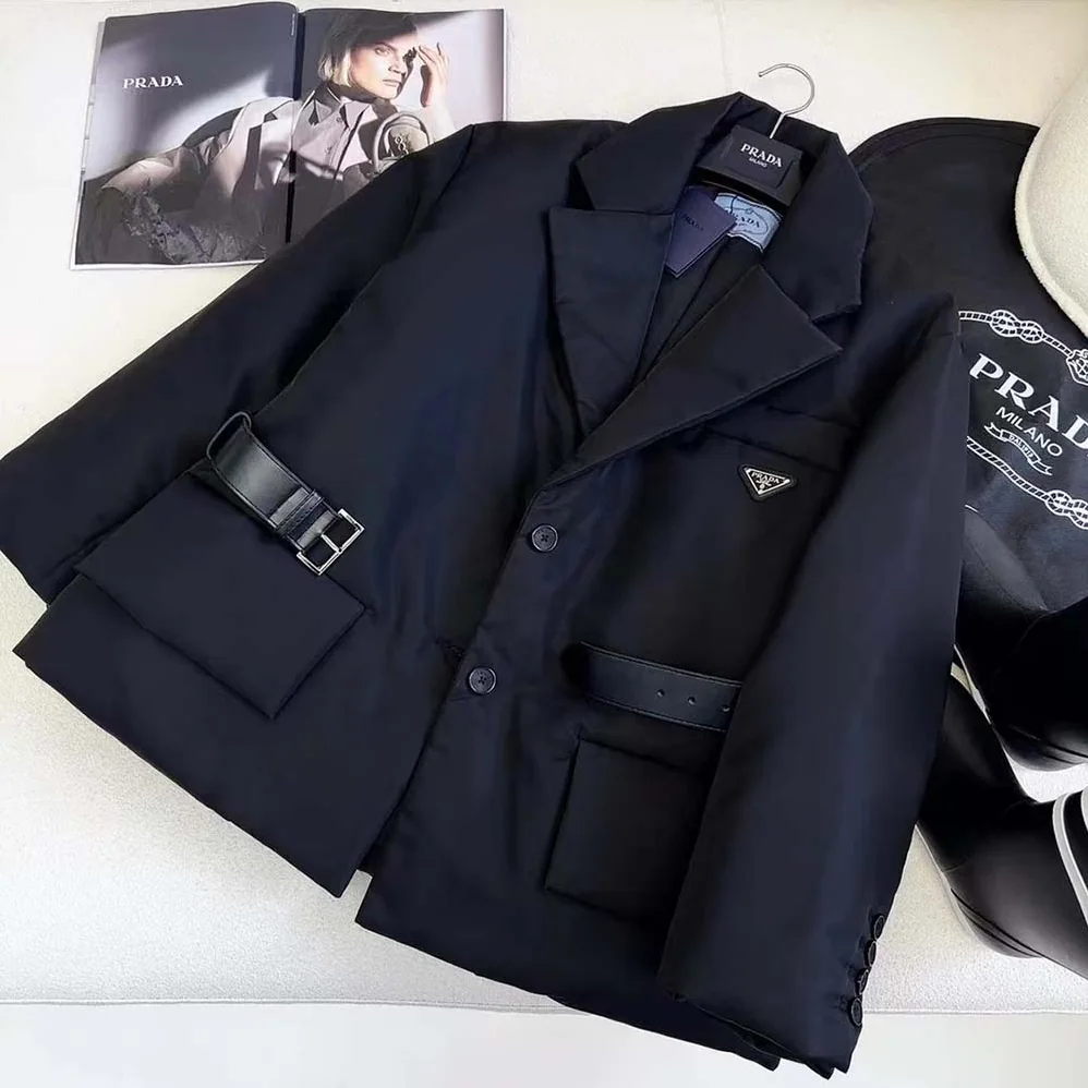 Prada Re-Nylon Gabardine Puffer Jacket for Women in Black