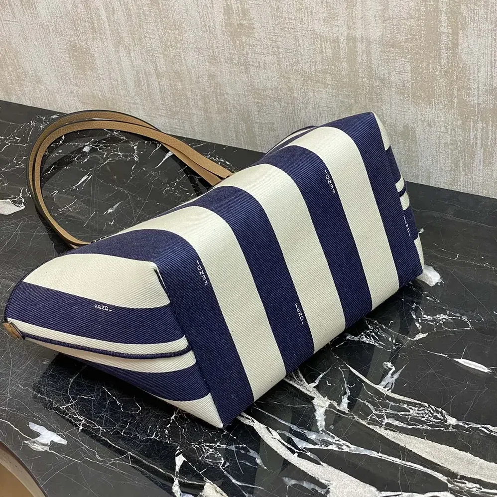 Fendi Small Roll Reversible Shopper in Pequin Striped and Midnight Blue FF Fabric for Women Fendi Small Roll Reversible Shopper in Pequin Striped and Midnight Blue FF Fabric for Women