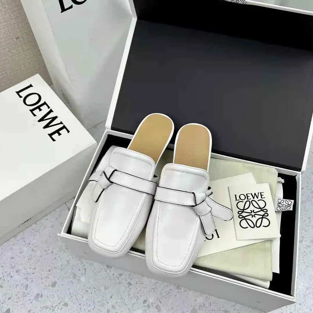 Loewe Gate Flat Mule in Calfskin for Women in White