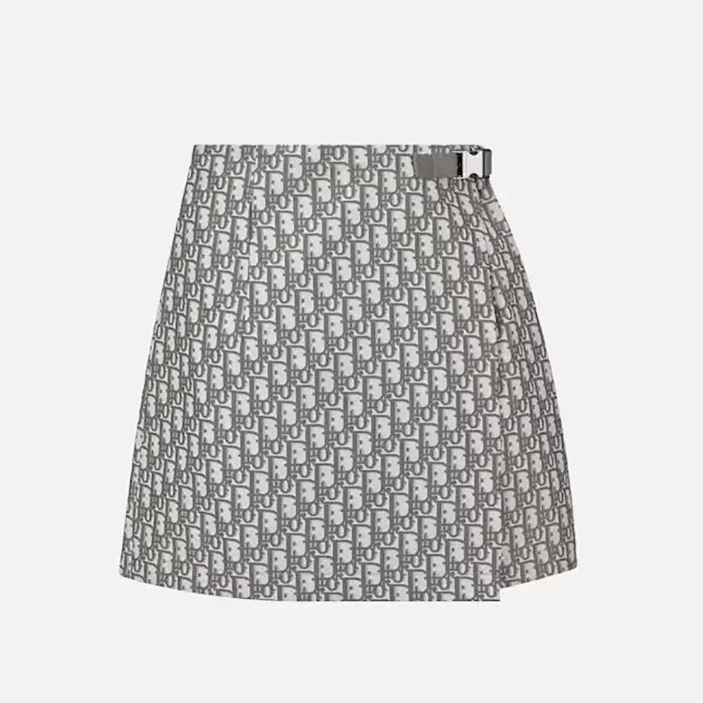 Dior Skort Gray Technical Taffeta Jacquard with Dior Oblique Motif for Women
