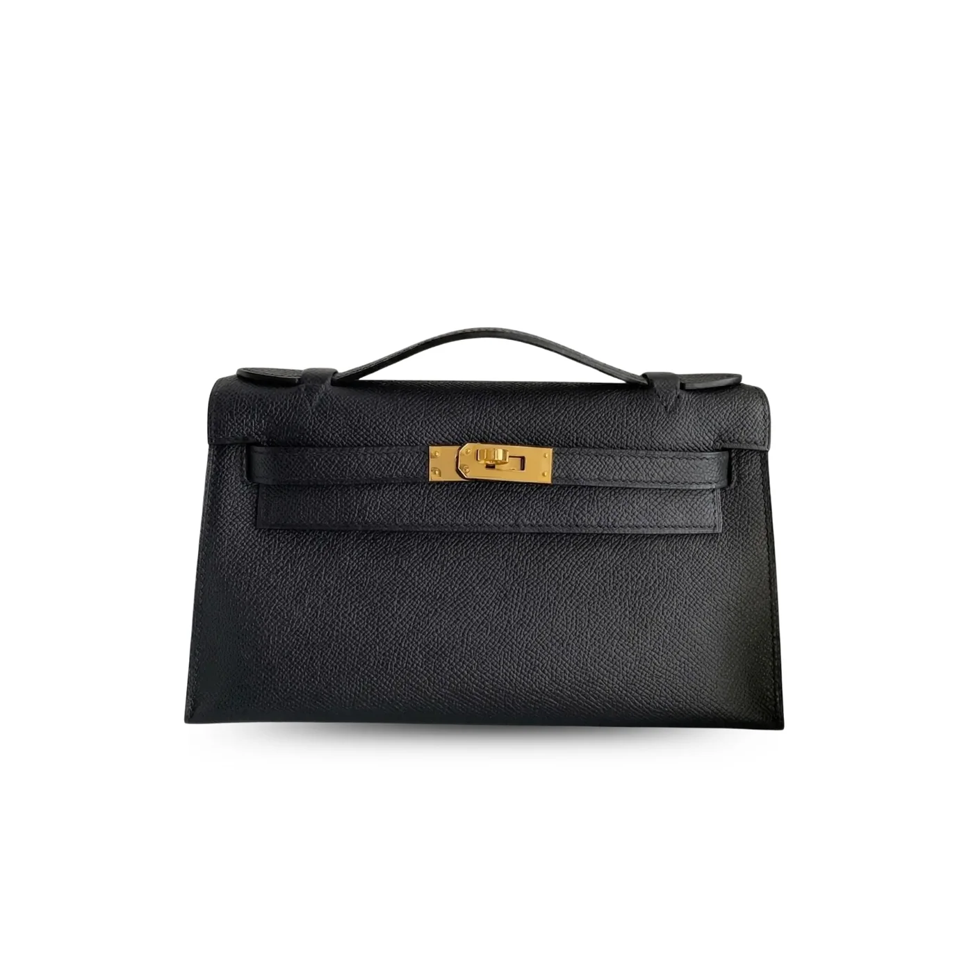 Hermes Kelly Pochette Top Handle Bag in Noir Epsom Gold Hardware Hermes Kelly Pochette Top Handle Bag in Noir Epsom Gold Hardware